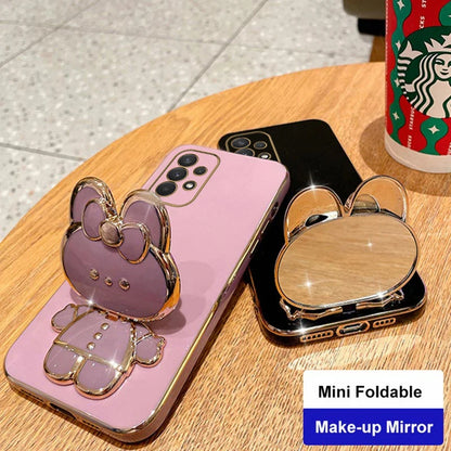Cute Rabbit Phone Holder Case with Makeup Mirror – Compatible with Samsung Galaxy A13/A23/A32/A33/A52/A52S/A53/A72/A73 4G & 5G for Women