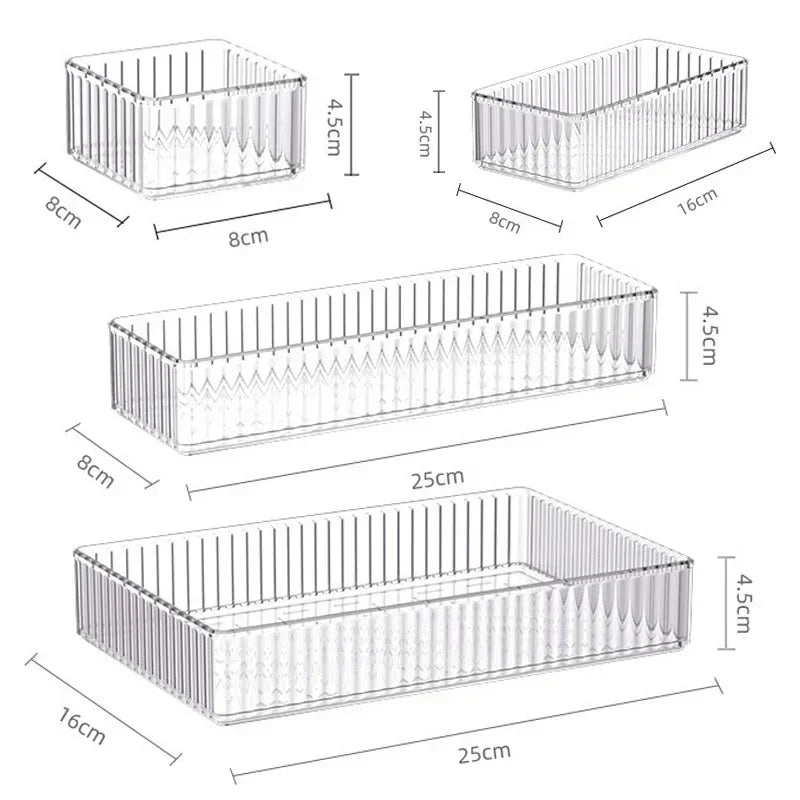 Unlimited Desk & Drawer Organizer Set – Clear Plastic Storage Boxes for Bathroom, Makeup & Kitchen