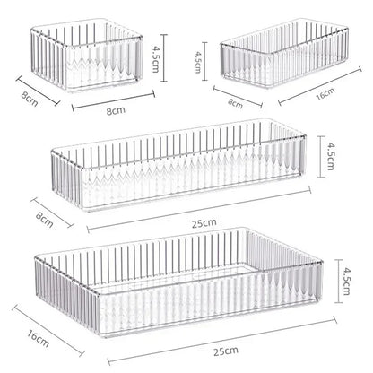 Unlimited Desk & Drawer Organizer Set – Clear Plastic Storage Boxes for Bathroom, Makeup & Kitchen