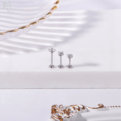 AOEDEJ 10PCS Gold Stainless Steel Labret Lip Studs – 16/18G CZ Crystal Helix, Cartilage & Tragus Piercings (2–6mm)