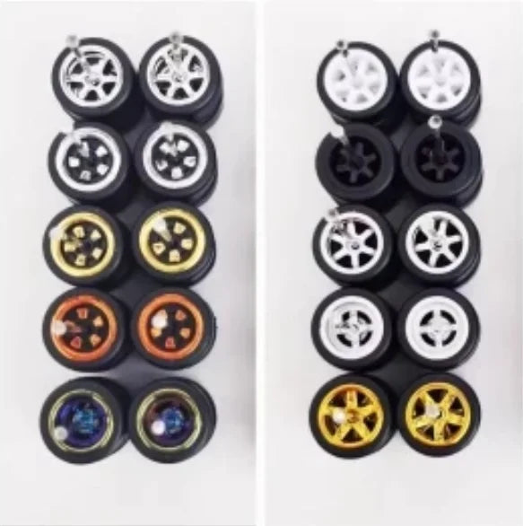 1:64 Alloy Car Wheels & Rubber Tires Set - Replacement Axles for Hot Wheels, Matchbox & Model Cars