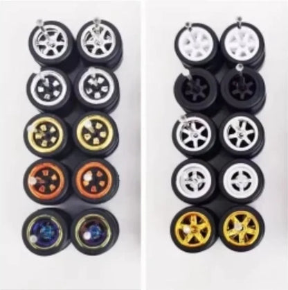 1:64 Alloy Car Wheels & Rubber Tires Set - Replacement Axles for Hot Wheels, Matchbox & Model Cars