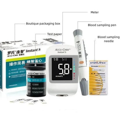 Roche Accu-Chek Instant Blood Glucose Test Strips - Diabetes Testing Supplies with Blood Collection Needles