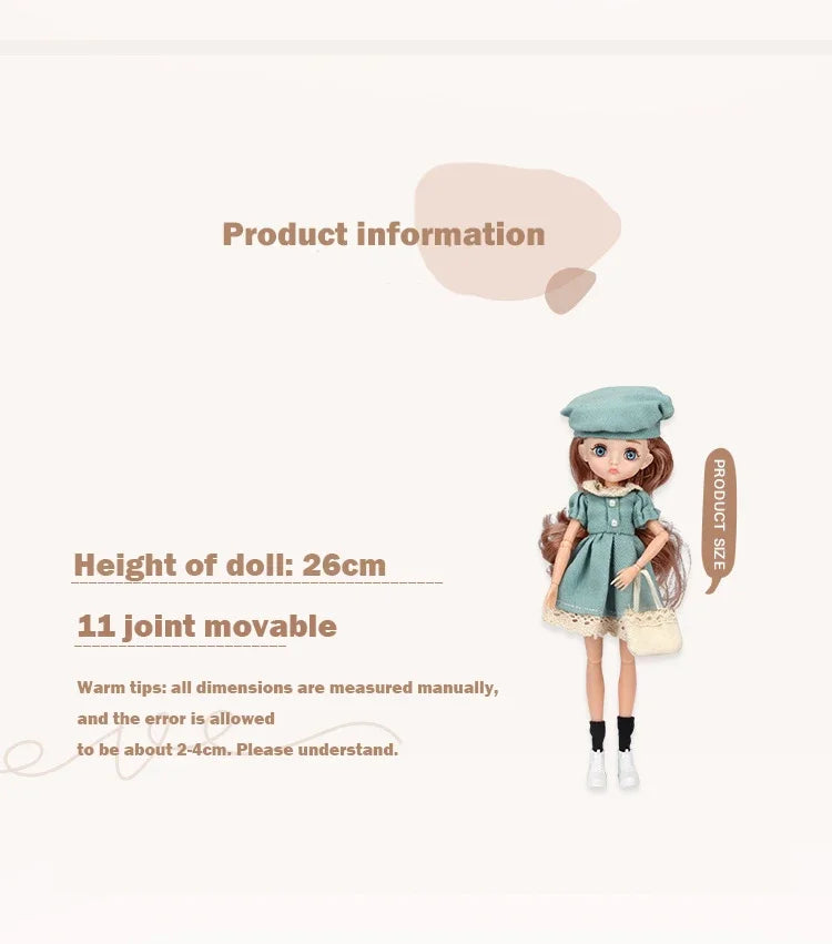 26cm BJD Doll for Girls – Purple Hair Fashion Princess with Big Eyes & Accessories Gift
