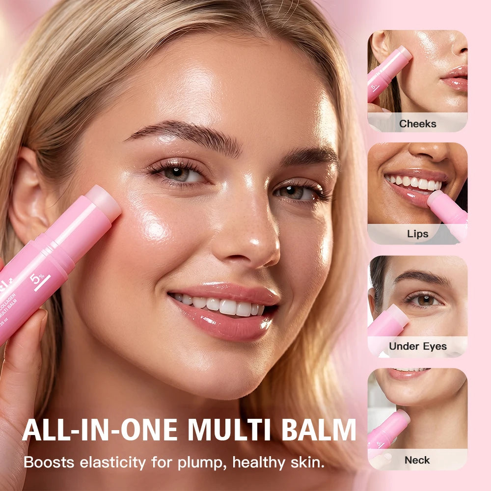 PDRN Pink Collagen Balm Stick - Anti-Aging Moisturizing Balm for Eyes, Neck, Forehead, and Smile Lines
