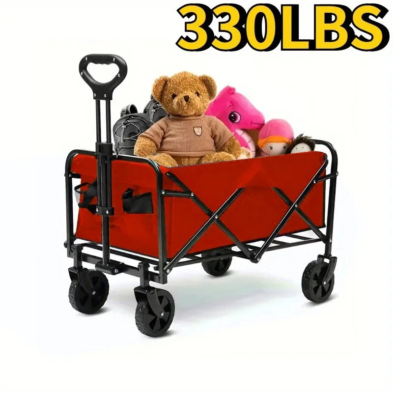 Foldable Heavy Duty Wagon Cart – Portable Utility Cart for Groceries, Sports, Gardening & Shopping, Includes Foldable Cat Storage