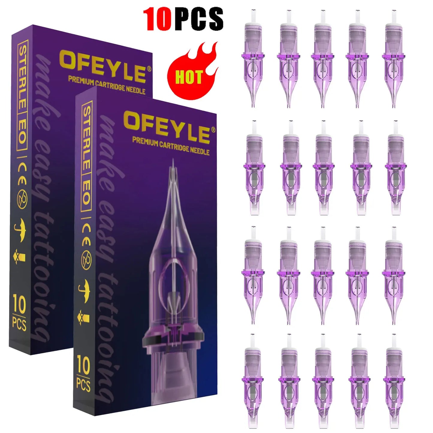 10pcs Disposable Tattoo Cartridge Needles – RL, RS, RM, M1 Series for Eyebrow, Eyeliner & Permanent Makeup