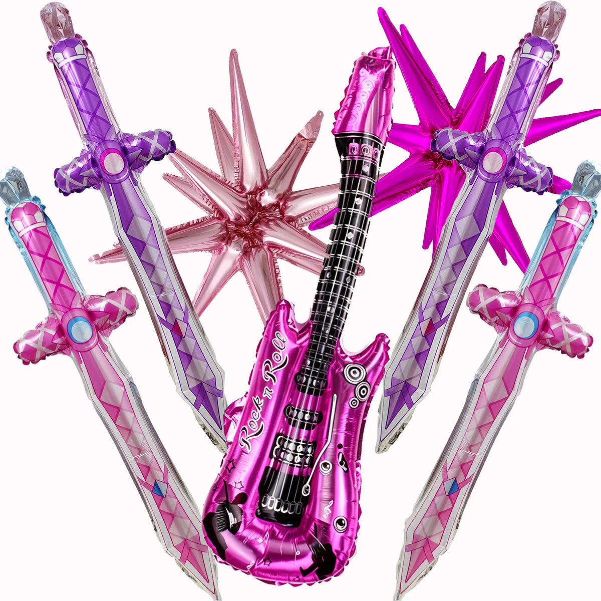7-Piece K-Pop Balloon Set - Pink and Purple Music-Themed Party Decorations for Birthdays, Concerts, and K-Pop Celebrations
