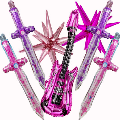 7-Piece K-Pop Balloon Set - Pink and Purple Music-Themed Party Decorations for Birthdays, Concerts, and K-Pop Celebrations