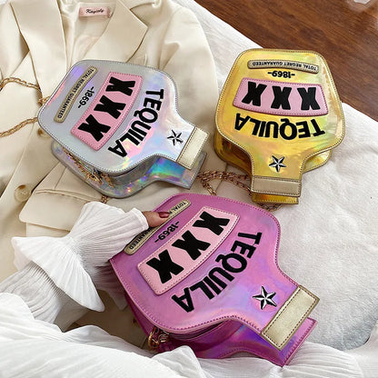 Ladies Fashion Laser Sequin Letter Wine Bottle Crossbody Shoulder Bag – Creative Personalized Design