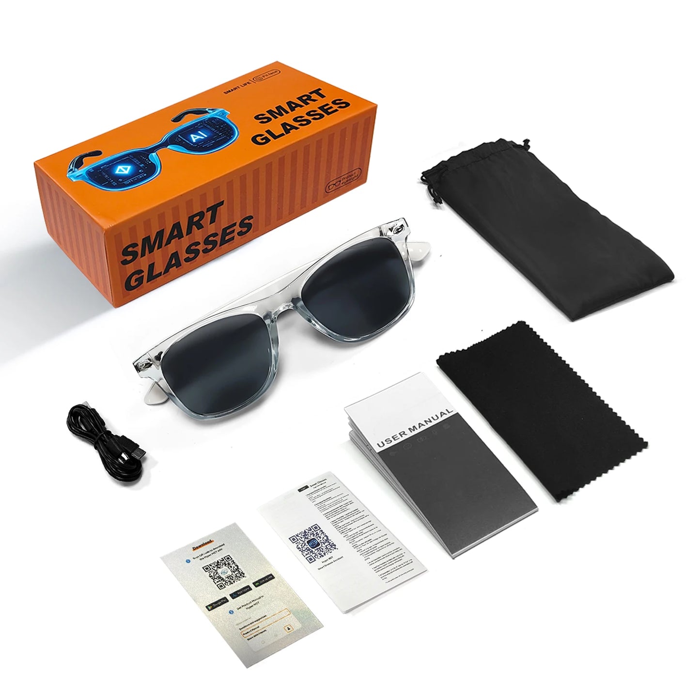 Smart Glasses with AI Translation – Supports 100+ Languages, Bluetooth TWS, Calls, Music, Noise Reduction & Light Control for Men & Women