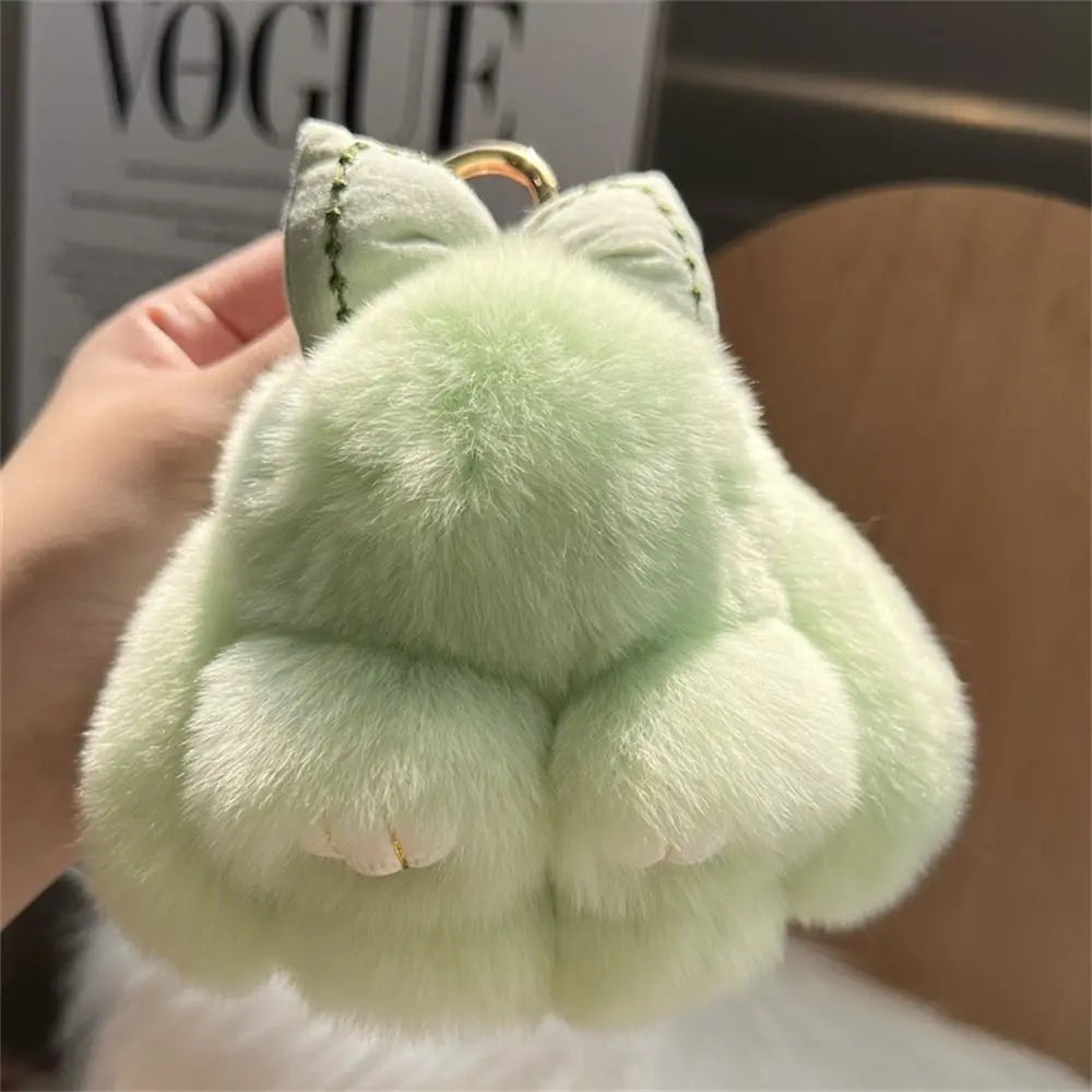 Hair Bow Rabbit Fur Keychain – Cute Fluffy Bunny Plush Bag Charm & Couple Pendant