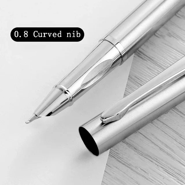 Luxury Metal Fountain Pen - Curved Nib 0.38/0.8/1.3mm Student Writing, Art, Signature & Office Stationery Pen