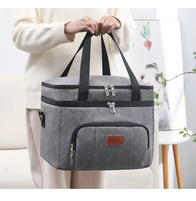 Multifunctional Double-Layer Tote Cooler Bag – Large Capacity Travel and Picnic Lunch Box with Shoulder Strap for Men and Women