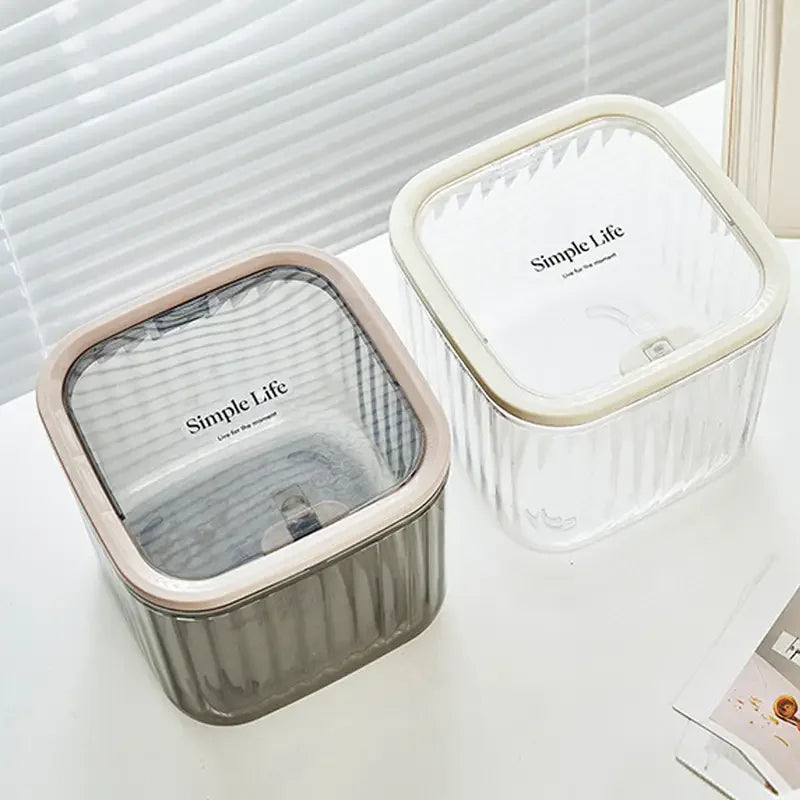 Transparent Mini Desktop Storage Box — Waterproof Pop-Up Cover Organizer for Laundry Detergent, Beads, Powder, Kitchen and Dining Table