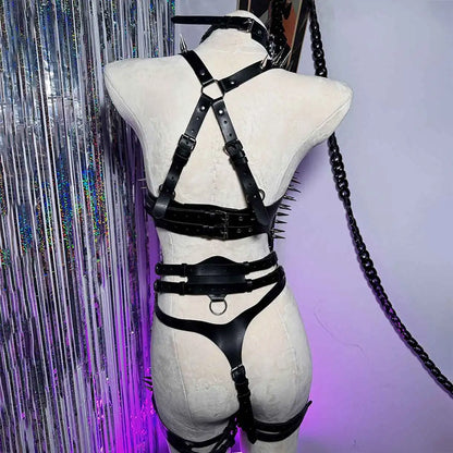 Y2K Gothic Punk Halter Top - Spiked Studded Chain Grunge Emo Rave Festival Style