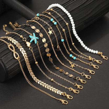 20PCS Bohemian Snake Chain Anklet Set – Vintage Twisted Foot Jewelry for Women, Summer Beach Ankle Bracelet Gift Set