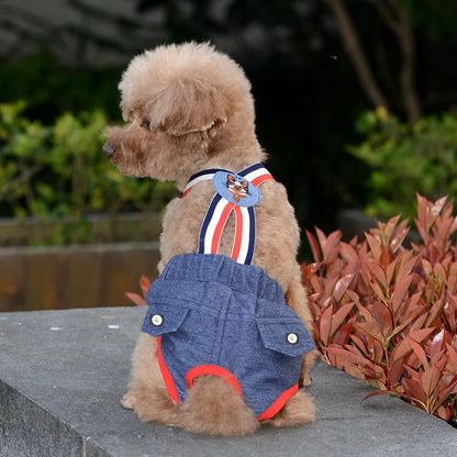 Pet Denim Female Panties - Adjustable Strap Dog Cat Shorts Anti-Harassment Safety Underwear for Small Pets