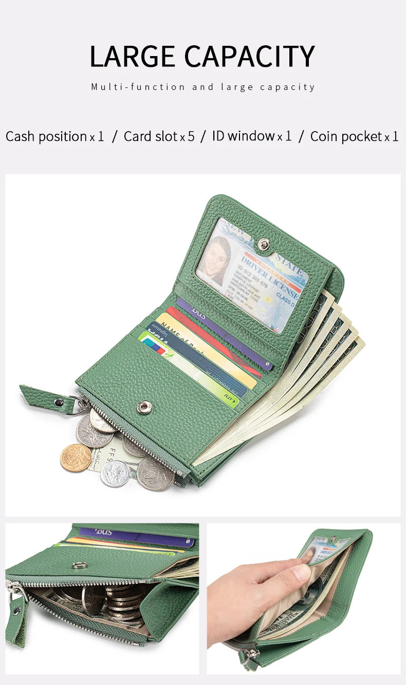 Women’s Genuine Leather Slim Wallet — RFID Blocking Bi-Fold with Card Holder & Coin Pocket