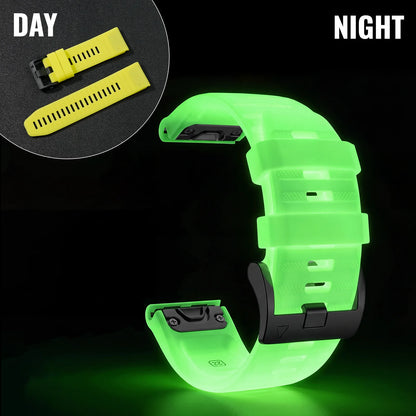 22mm/26mm Luminous Silicone Watch Band for Garmin Fenix, Epix, Enduro and Forerunner - Quick-Fit Sport Replacement Strap