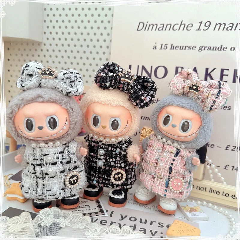 17cm Labubu Doll Accessories - Luxury Sweet Woolen Suit, Crossbody Bag & Princess Shoes Set