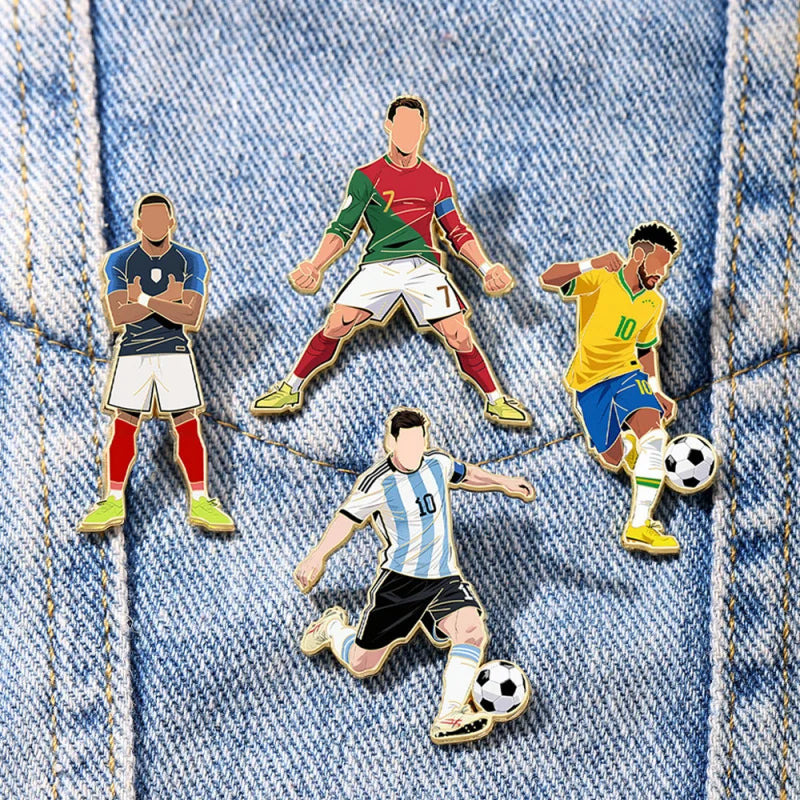 Football Enamel Pin Set - 1-4 Piece Soccer Star Athlete Lapel Badges for Backpacks & Fans