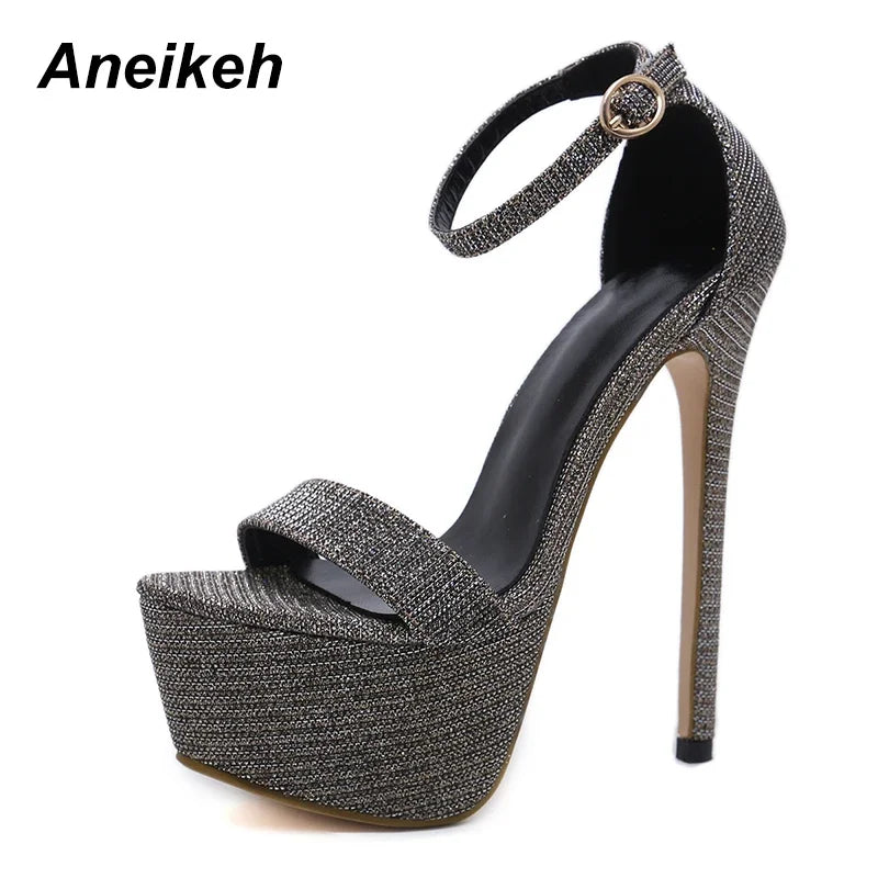 Aneikeh 2026 Sexy Women High Heel Platform Sandals – Summer Party Bling Pumps