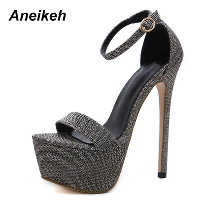 Aneikeh 2026 Sexy Women High Heel Platform Sandals – Summer Party Bling Pumps