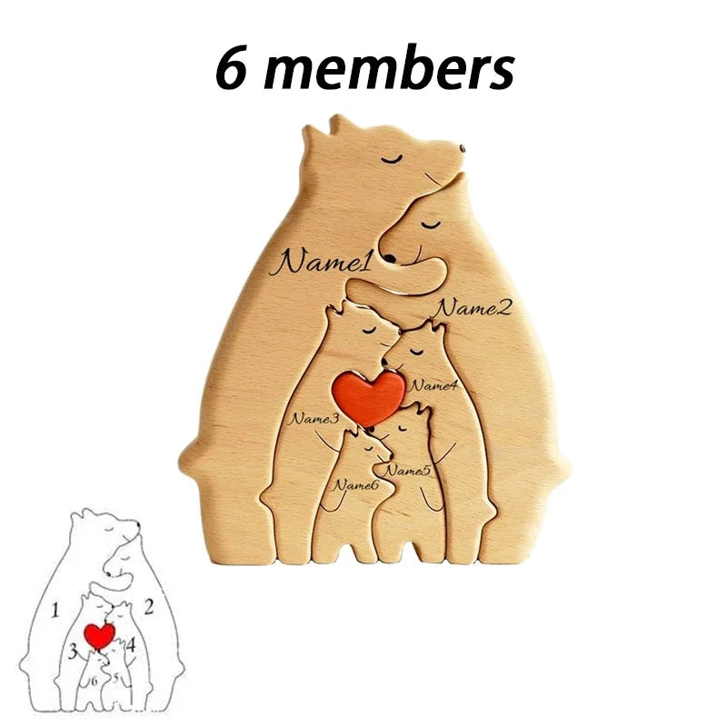 Personalized Wooden Bear Family Puzzle – Custom Name Home Decor, Thanksgiving & Christmas Gift for Mom & Baby