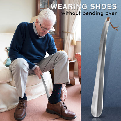11.8 Inch Metal Shoehorn – Long Handle Stainless Steel Shoe Lifter for Seniors, Men, Women & Kids