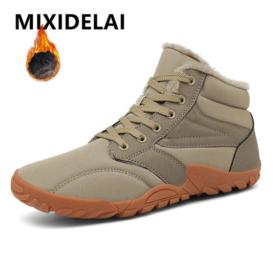 Men's Winter Snow Boots – Warm Fur Lined, Non-Slip Barefoot Outdoor Ankle Sneakers, Lightweight Hiking Shoes, Plus Size