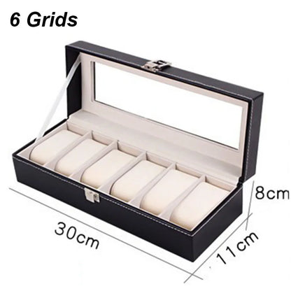 DELESYS PU Leather Watch Box – 2/3/4/5/6/8/10/12 Slot Storage Case with Lock, Traditional Style Gift Box