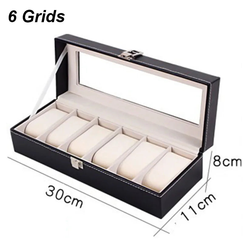 DELESYS PU Leather Watch Box — 2/3/4/5/6/8/10/12 Slot Traditional Style Storage Case with Lock, Gift Watch Organizer