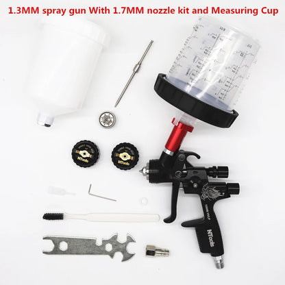 HVLP Spray Gun with Adapter & Mix Tank — 1.3mm & 1.7mm Nozzles for Car Painting, Water-Based Air Spray Gun