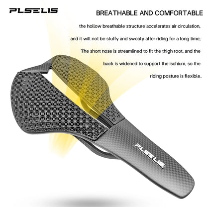 Plselis Carbon Fiber Road Bike Saddle - Lightweight 3D Printed Bicycle Seat 130g Riding Accessory