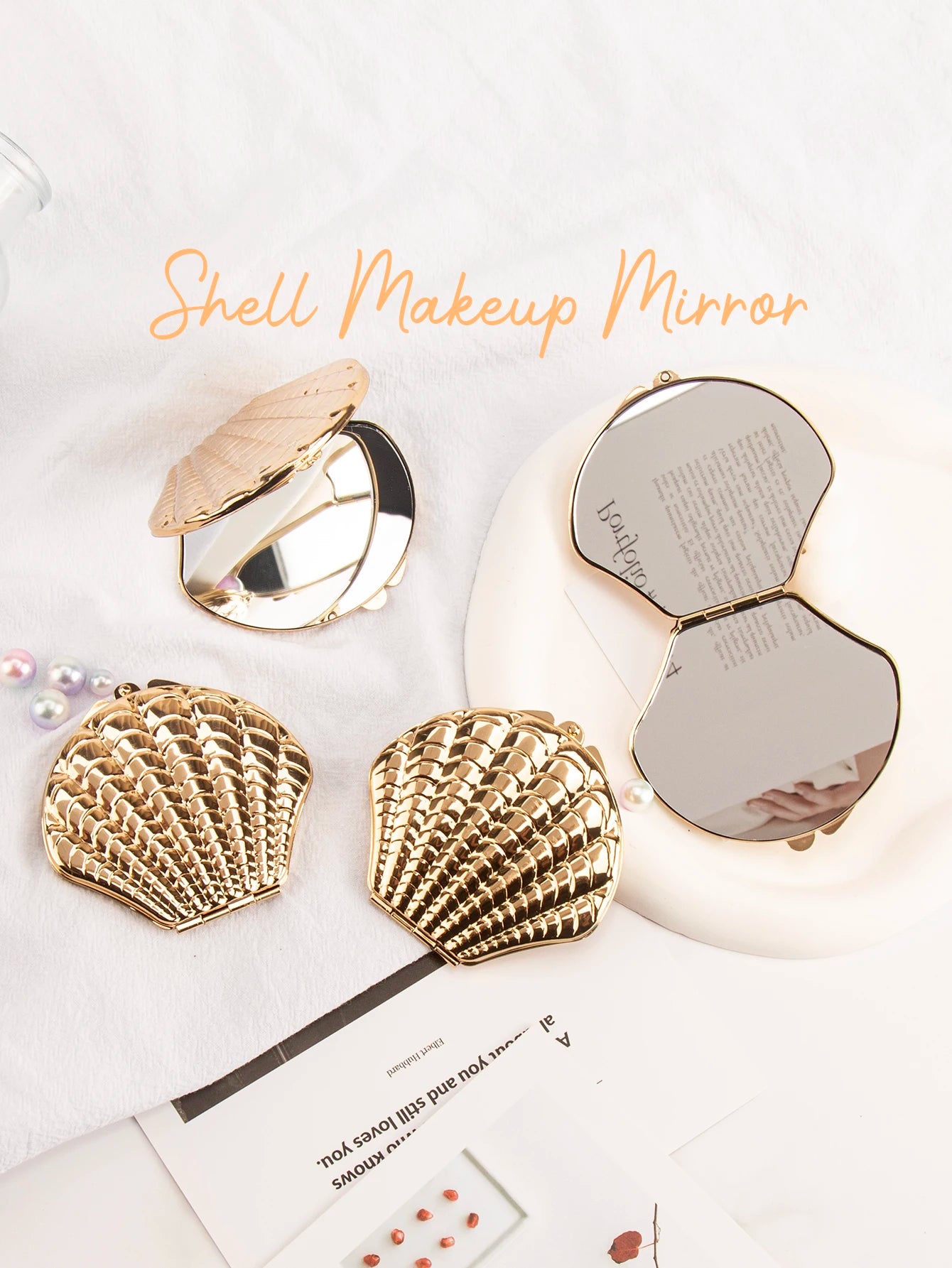 Golden Shell Double-Sided Makeup Mirror - Portable Elegant Beauty Mirror Gift for Girlfriend, Mom, Wife & Sister