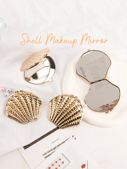Golden Shell Double-Sided Makeup Mirror - Portable Elegant Beauty Mirror Gift for Girlfriend, Mom, Wife & Sister