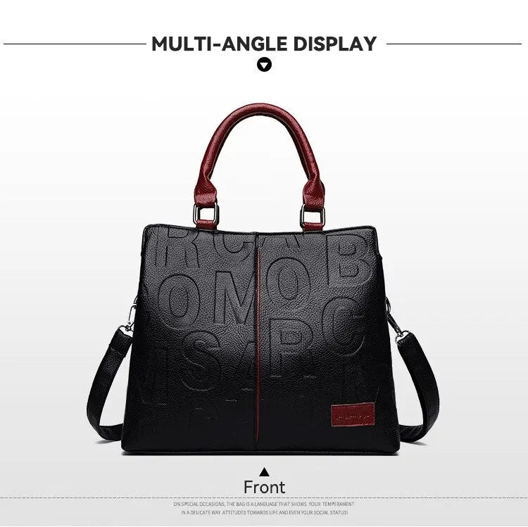 2023 New Fashion Large Capacity Shoulder Handbag - Solid Color, Soft Leather, Letter Embossed Ladies' Bag