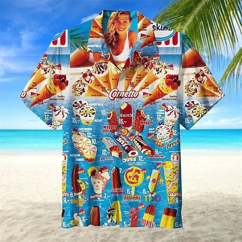 3D Ice Cream Hawaiian Shirt - Trendy Unisex Oversized Short Sleeve Beach Party Shirt