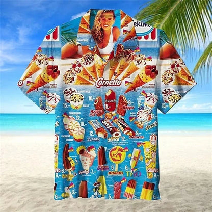 3D Ice Cream Hawaiian Shirt - Trendy Unisex Oversized Short Sleeve Beach Party Shirt