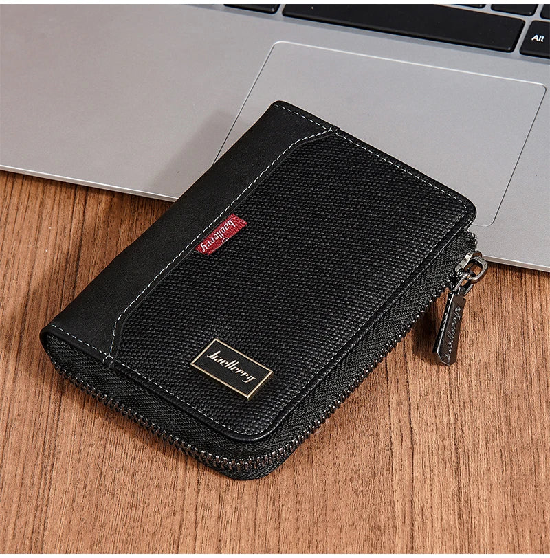 Baellerry RFID Short Men’s Wallet — Luxury Zipper Card Holder with Coin Pocket & Photo Slots