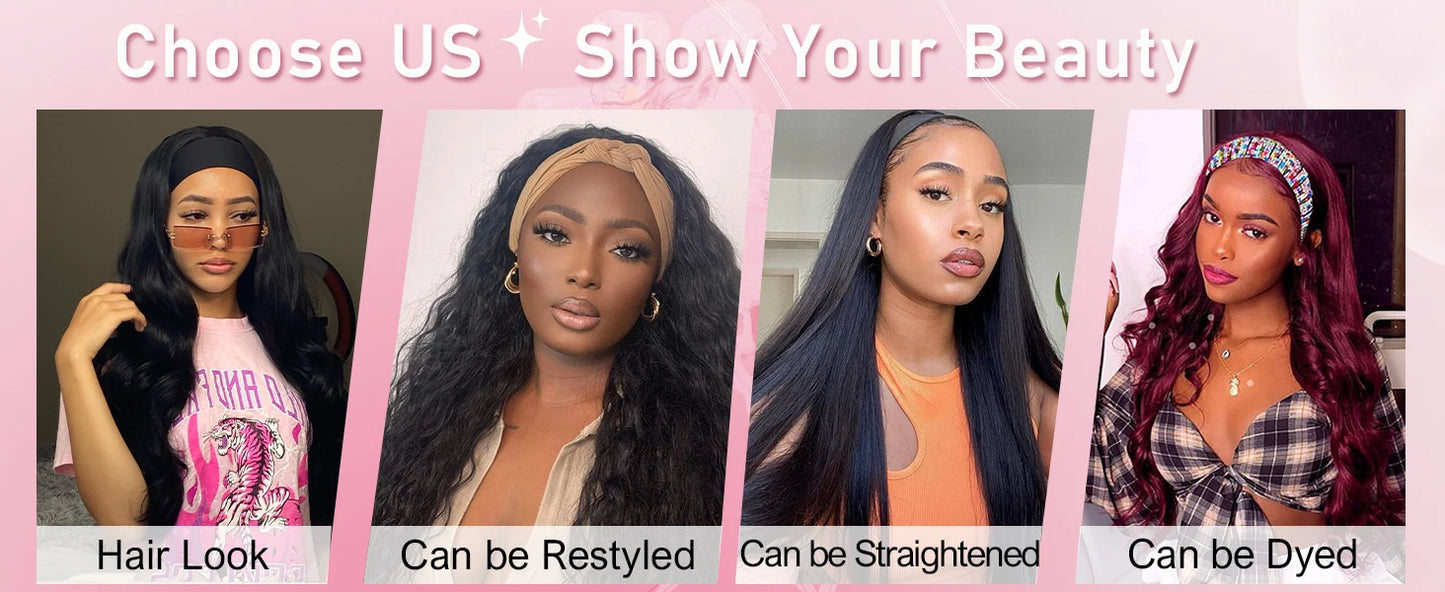 Body Wave Headband Wig – Ready-to-Wear Remy Human Hair Machine-Made Wig for Women