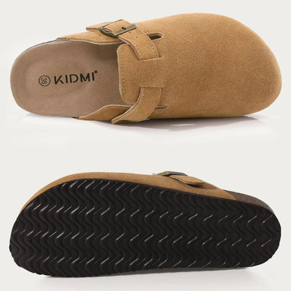 Asgard Women’s Genuine Leather Clogs – Soft Cork Footbed Cow Suede Mules with Adjustable Strap, Fashion Comfort Slip-On Slippers