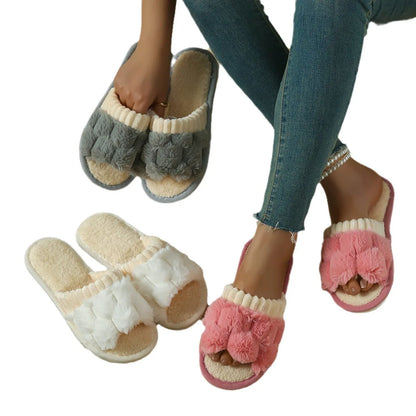 Women’s Cotton Plush Slippers – Warm Non-Slip Comfortable Flat Slides for Winter & Autumn