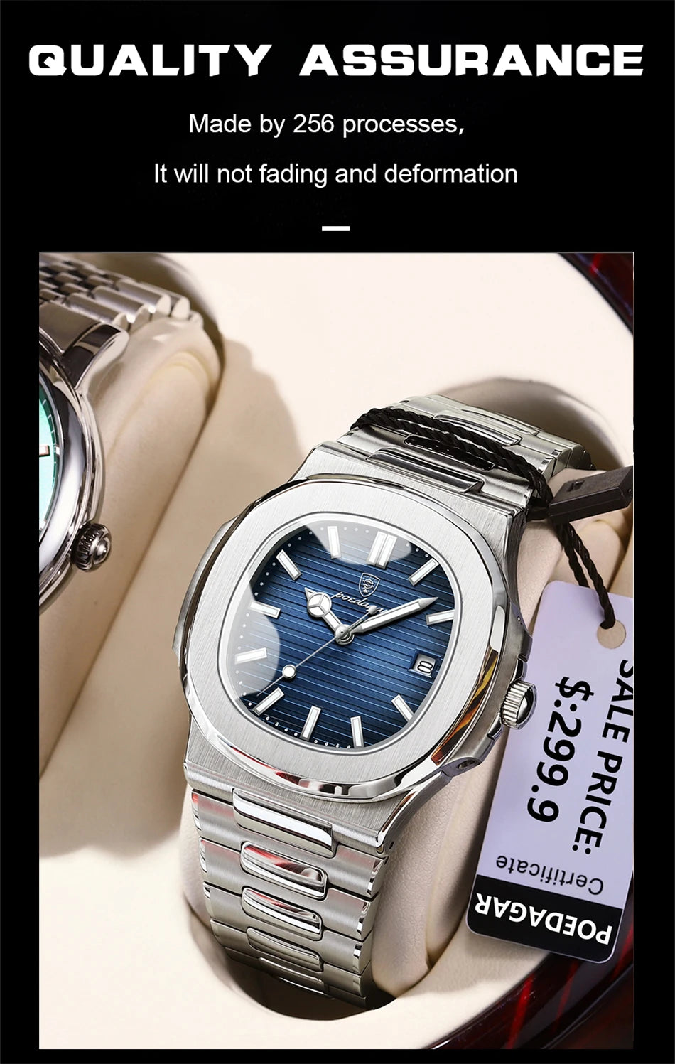 POEDAGAR Luxury Men's Watch – 30ATM Waterproof, Stainless Steel Square Quartz, Luminous Date, Business reloj hombre