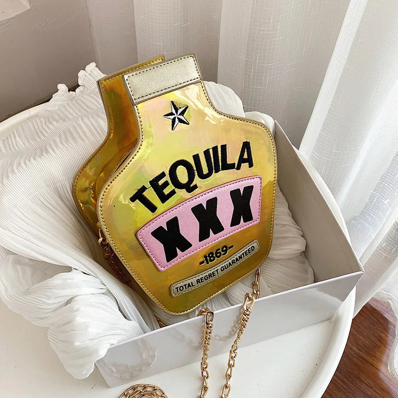Ladies Fashion Laser Sequin Letter Wine Bottle Crossbody Shoulder Bag – Creative Personalized Design