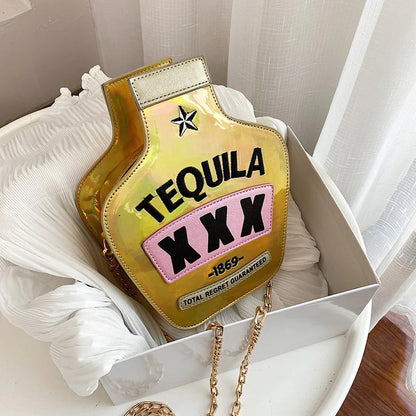 Ladies Fashion Laser Sequin Letter Wine Bottle Crossbody Shoulder Bag – Creative Personalized Design