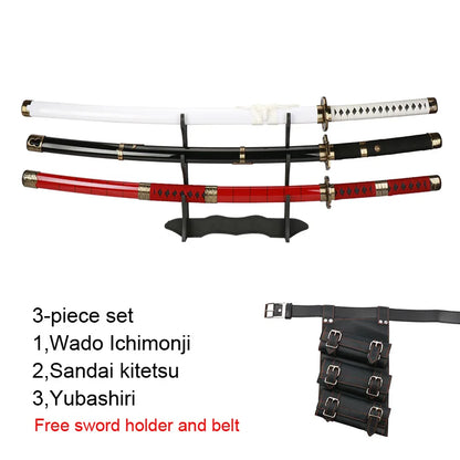 3-Piece Roronoa Zoro Katana Set – 104cm Handmade Anime Cosplay Swords (Shusui, Enma, Kitetsu) with Free Holder & Belt