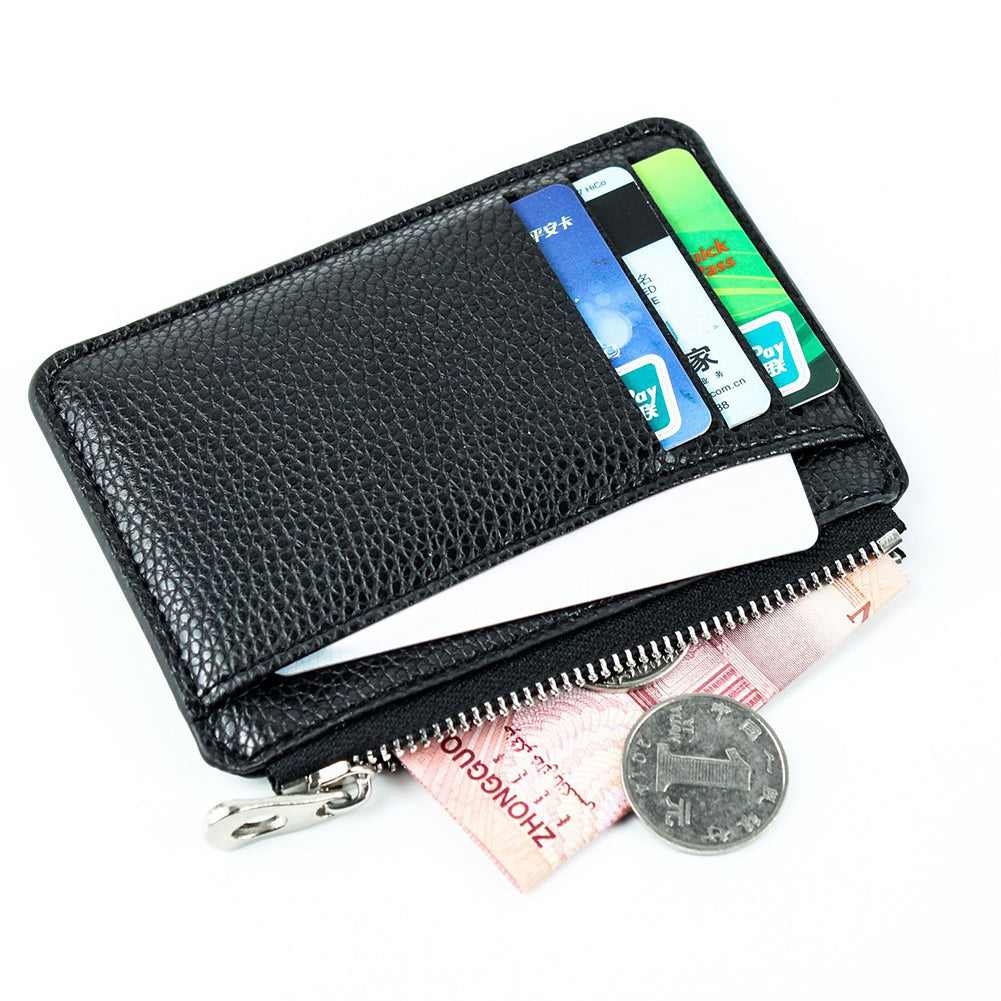 Mini Slim Zipper Card Wallet for Men — Portable Ultra-Thin Black Purse for ID, Bank & Credit Cards