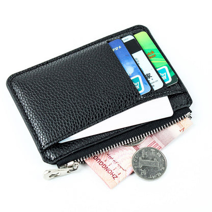 Mini Slim Zipper Card Wallet for Men — Portable Ultra-Thin Black Purse for ID, Bank & Credit Cards